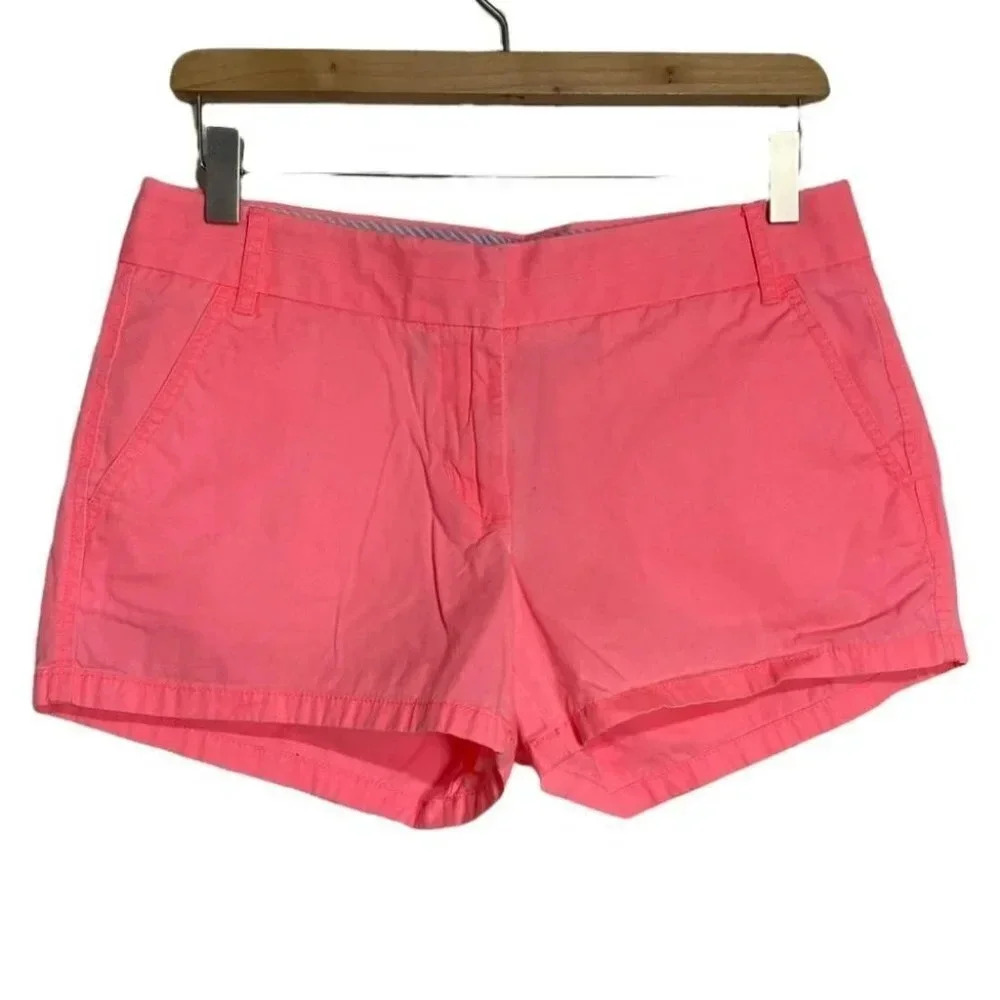 J.Crew Chino Shorts Size 4 Neon Pink Broken-In Cotton Mid‎ Rise Casual Summer